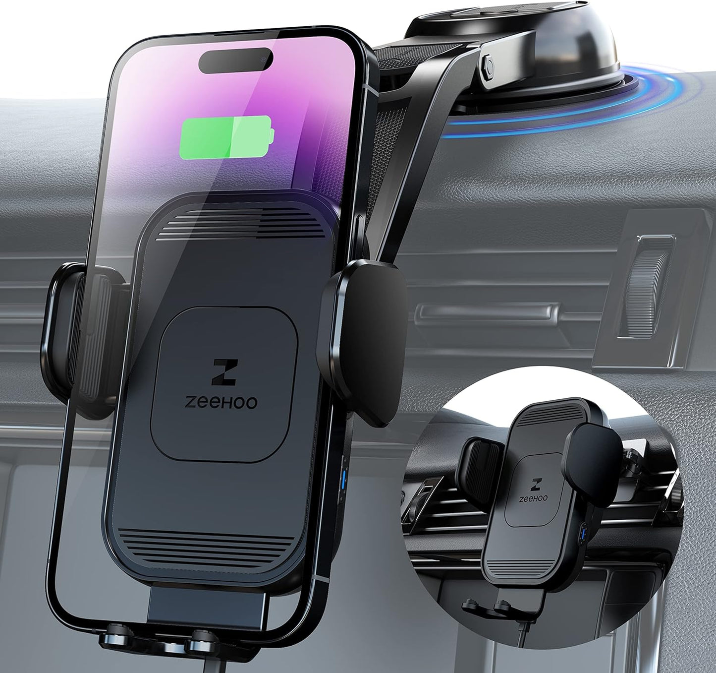 ZeeHoo 15W Fast Wireless Car Charger - Auto Clamping Mount for iPhone
