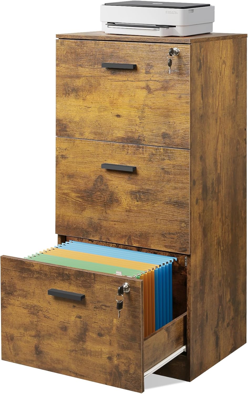 DEVAISE 3 Drawer File Cabinet with Lock for Home Office Use