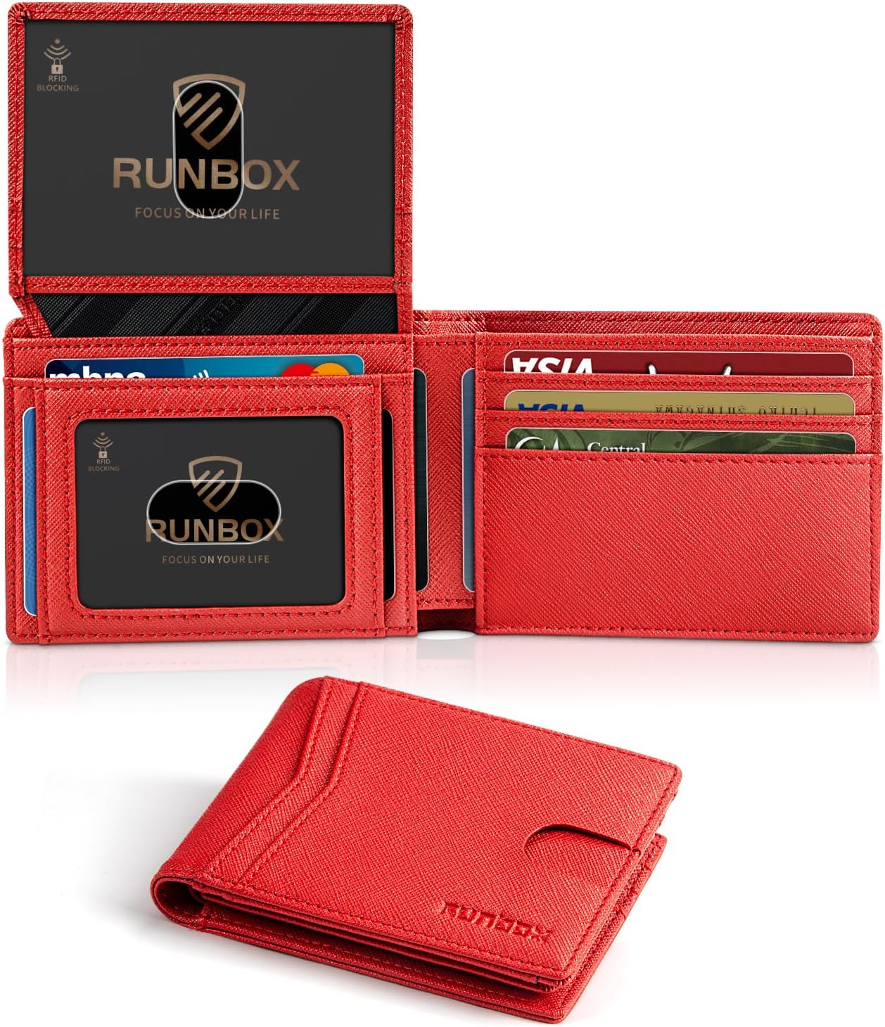 RUNBOX Wallet for Men Slim RFID Leather with 2 ID Windows