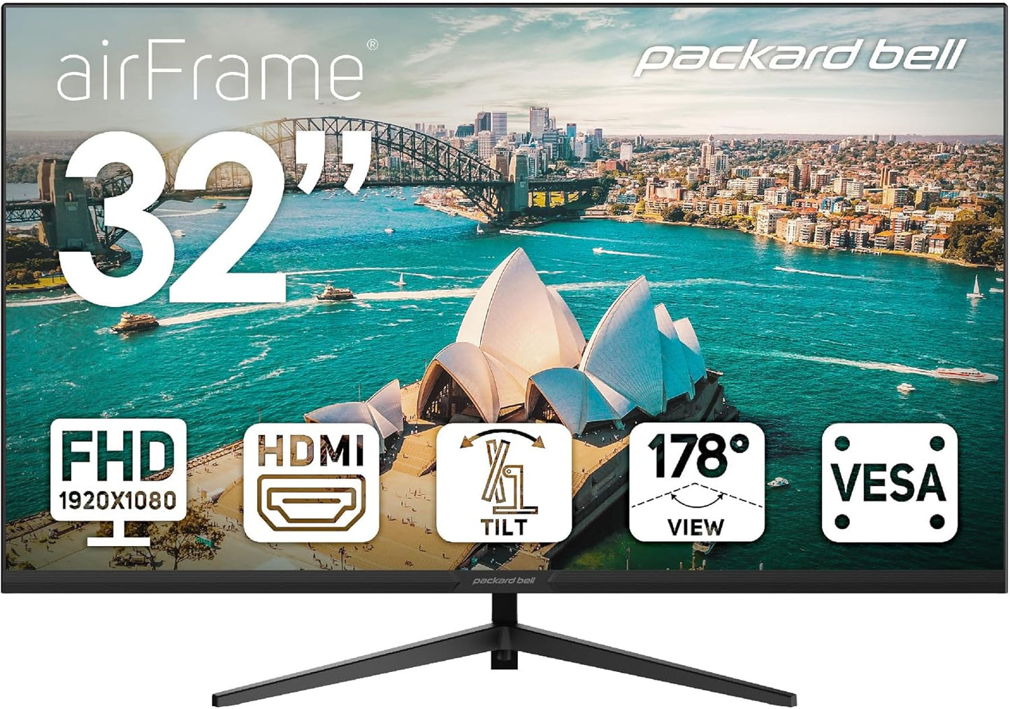 Packard Bell 32 FHD Ultrawide Monitor - VESA Mount, Tilt Adjust, Slim Bezel