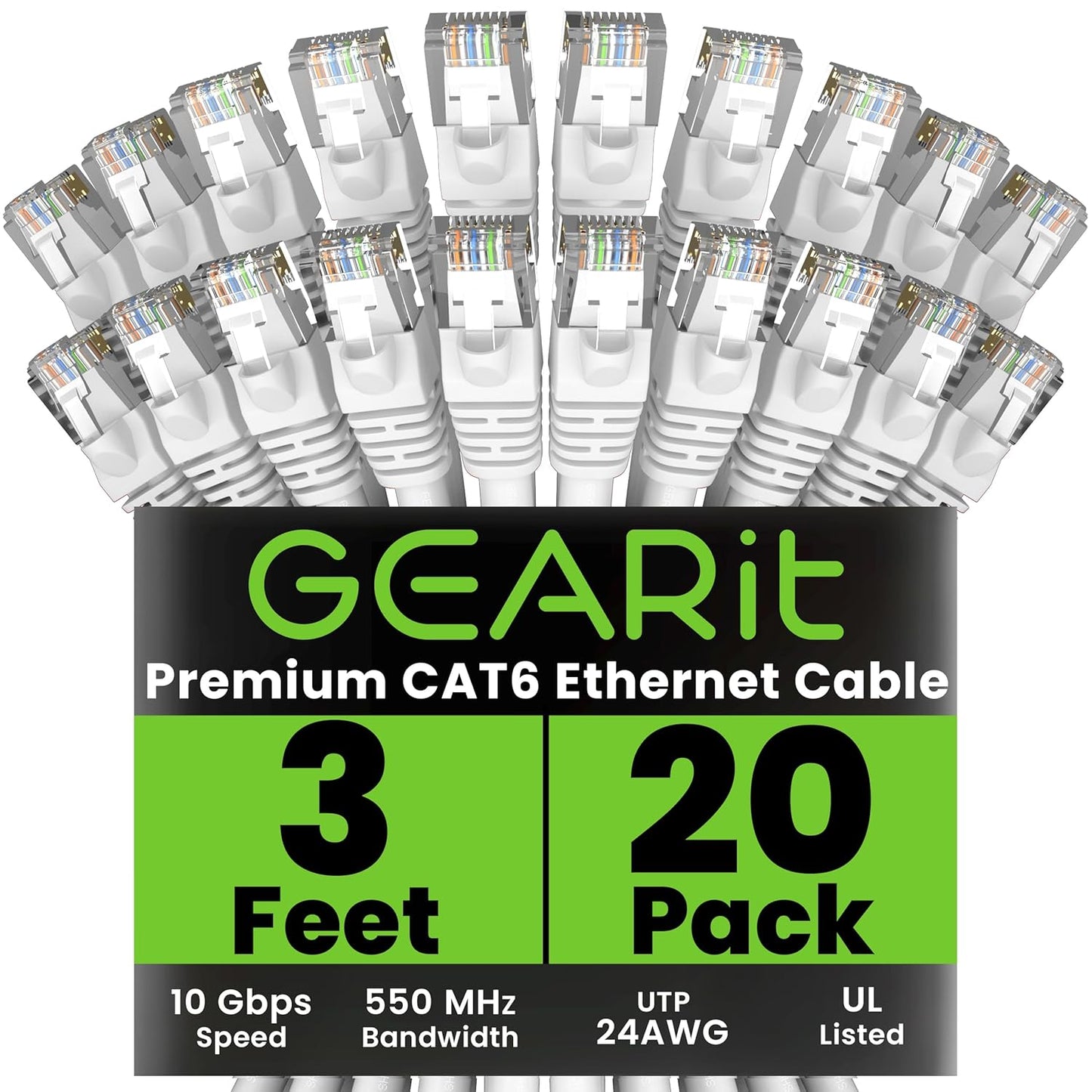 GEARit Cat 6 Ethernet Cable 20-Pack 3 Feet for High-Speed Internet