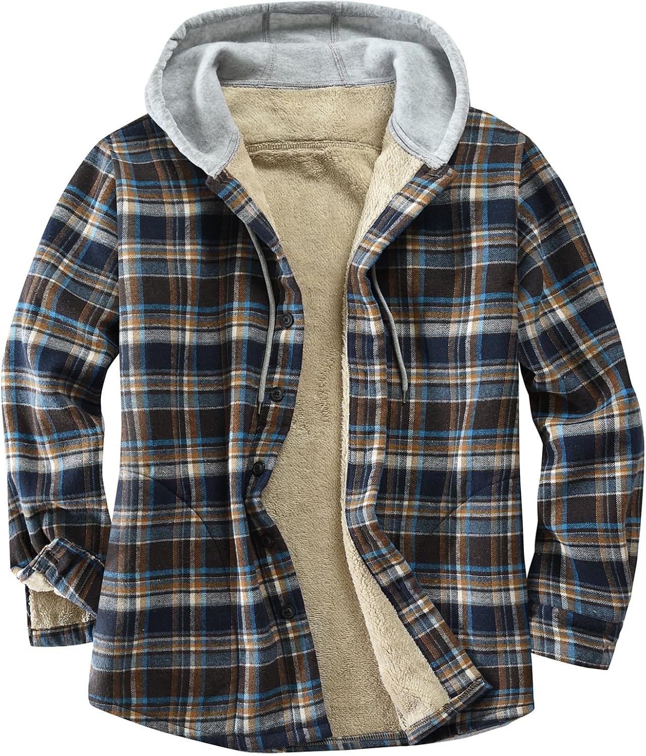 Men's Cotton Plaid Shirts Jacket with Fleece Lining for Comfort