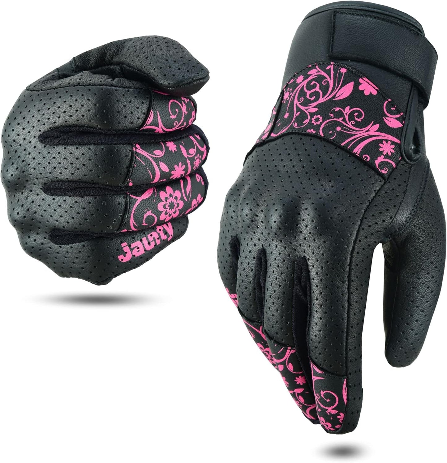 Ladies Leather Motorcycle Gloves with Touchscreen and Knuckle Guard