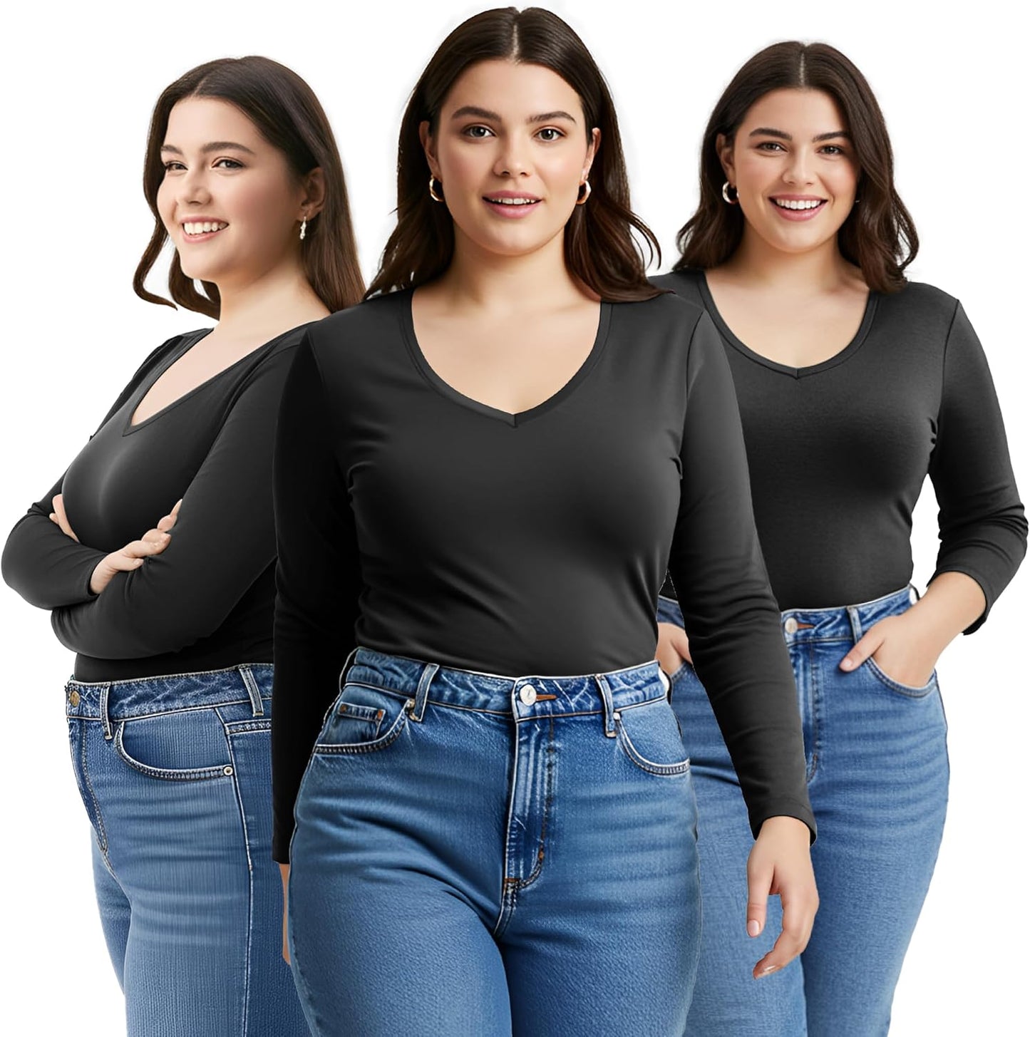 Emmalise Women's Vneck Long Sleeve Tee for Comfort and Style