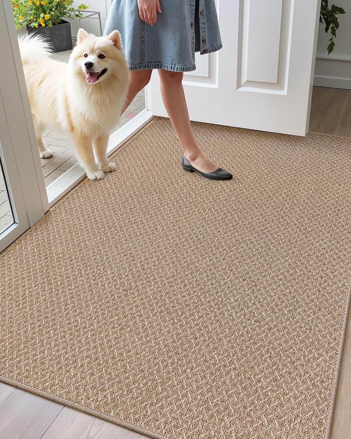 Color&Geometry Indoor Door Mat, Non-Slip, Stylish Khaki Design