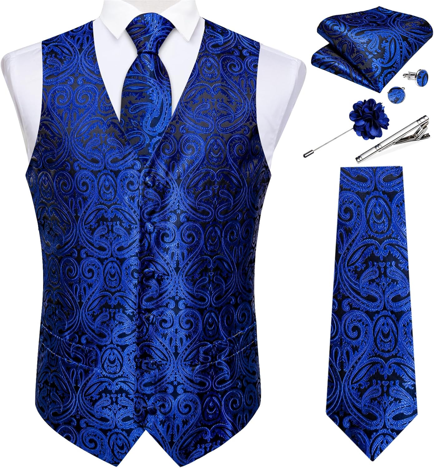 DiBanGu Mens Paisley Vest Tie Set for Tuxedo Wedding Events