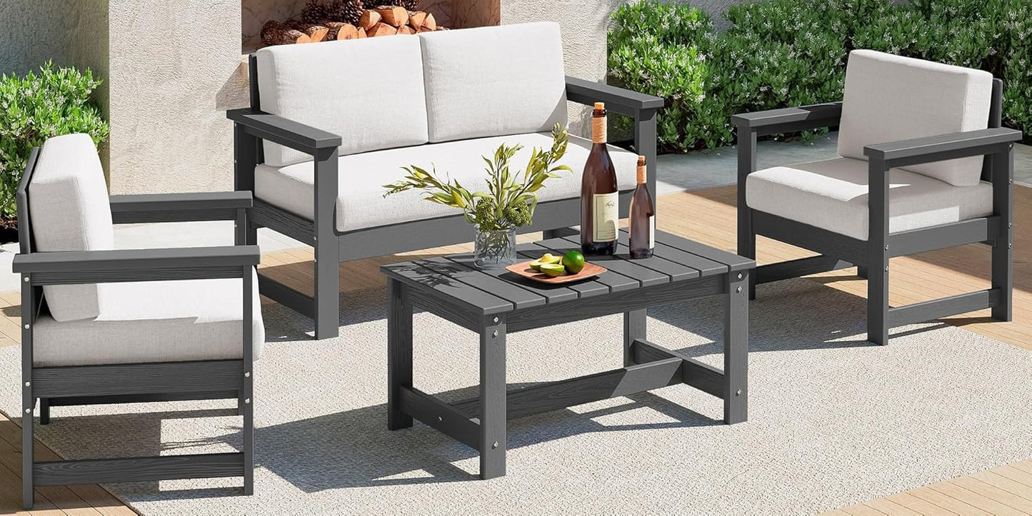 SERWALL 4 Pieces HDPE Outdoor Sofa Set for All Weather Use