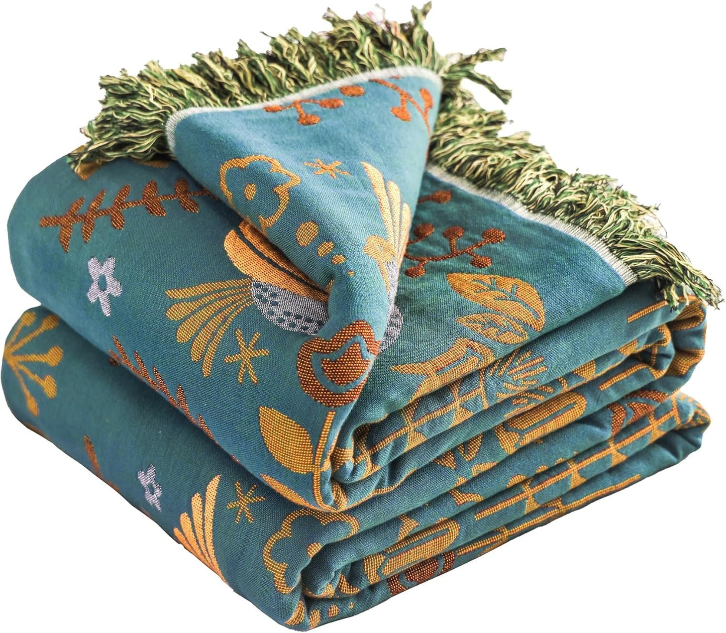 Boho Large Throw Blanket for Bed - Soft Cotton Floral Decor