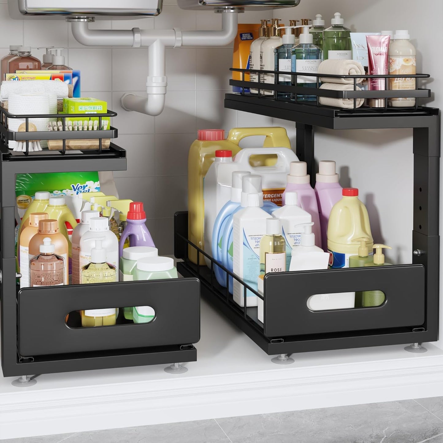 2 Pack 18 IN Depth Under Sink Organizer with Smooth Slides
