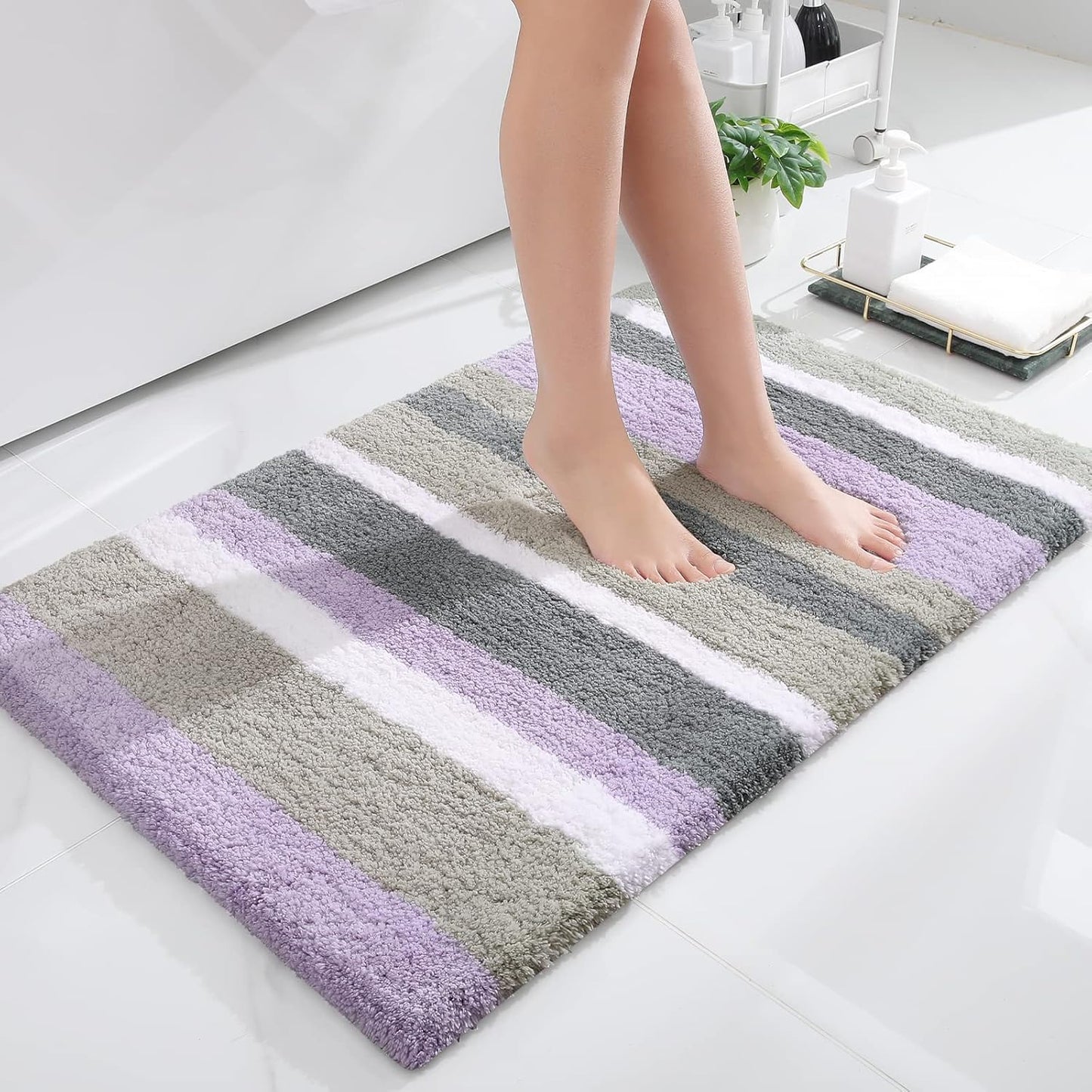 Buganda Microfiber Striped Bathroom Rugs for Soft Comfort