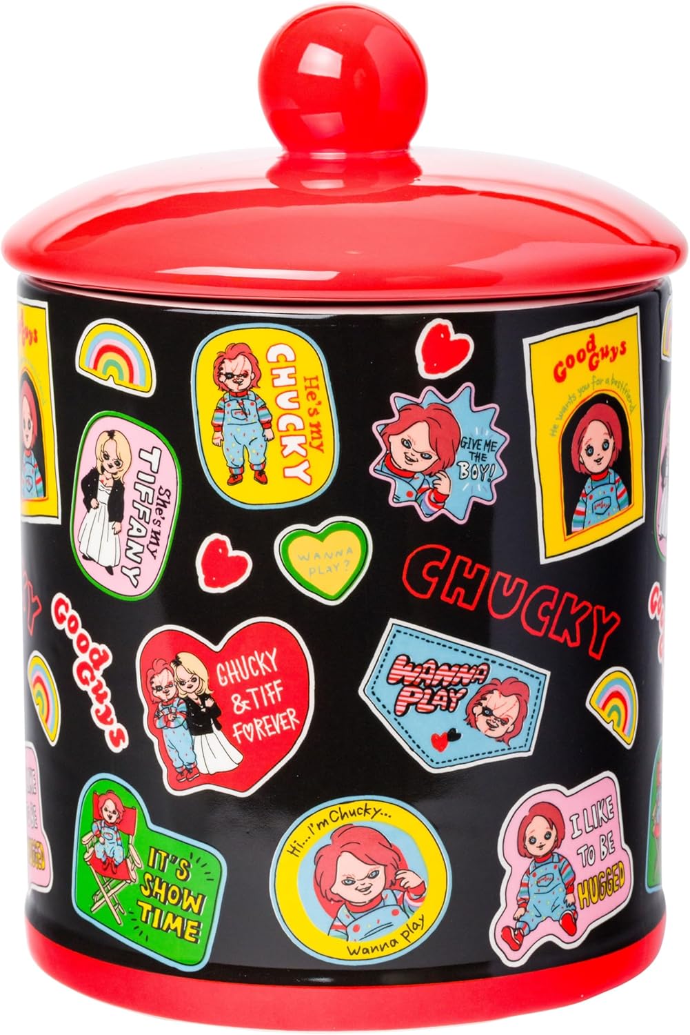 Chucky and Tiffany Sticker Pattern Ceramic Cookie Snack Jar