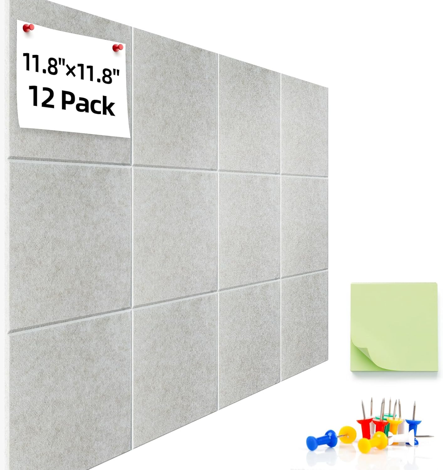 Large Cork Board for Walls - 12 Pack Black Felt Tiles