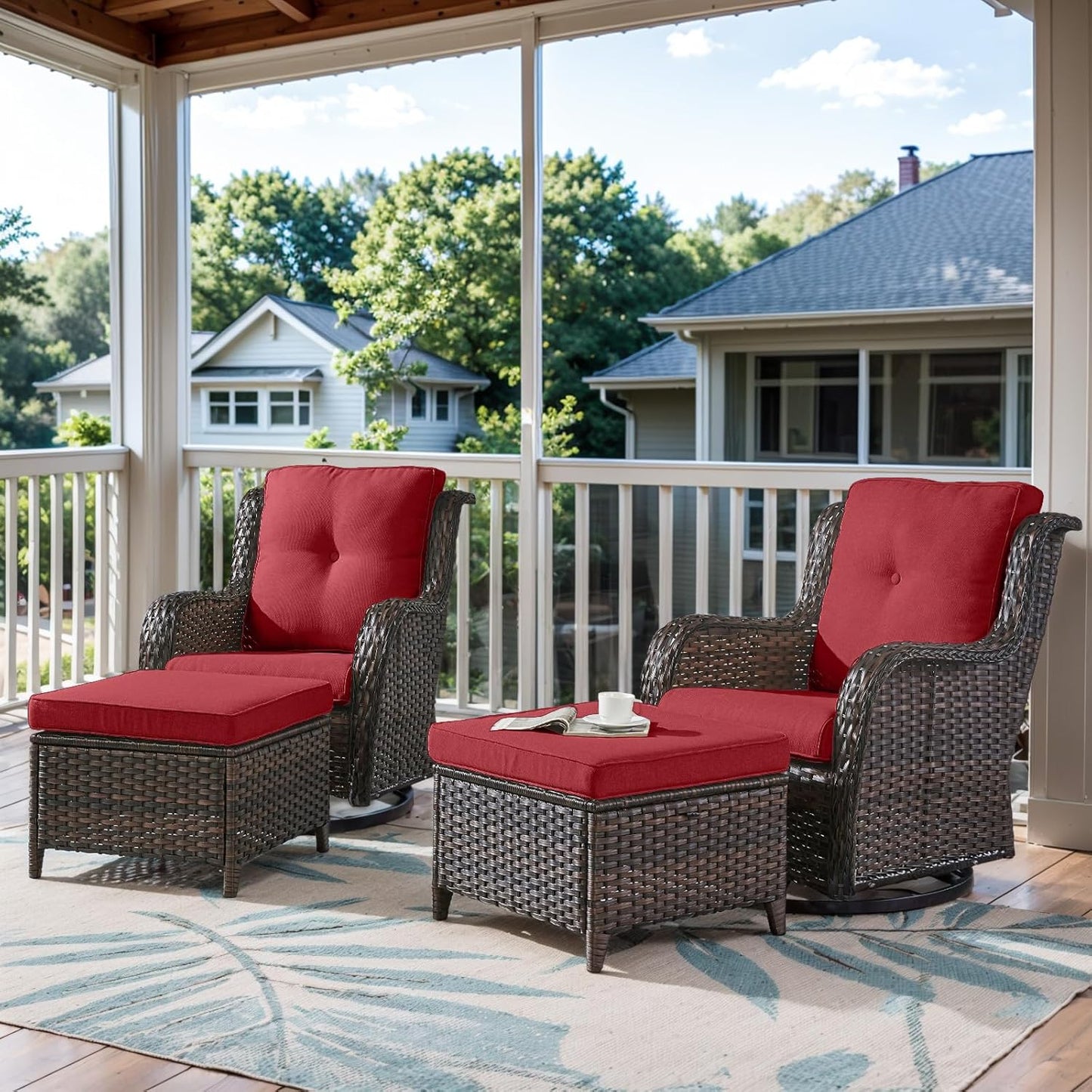 4 Pieces Patio Furniture Set with Swivel Glider Chairs and Ottomans