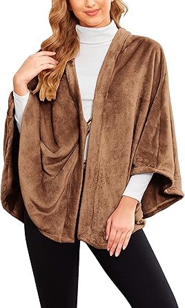 Ekouaer Flannel Faux Poncho for Women - Cozy Winter Shawl
