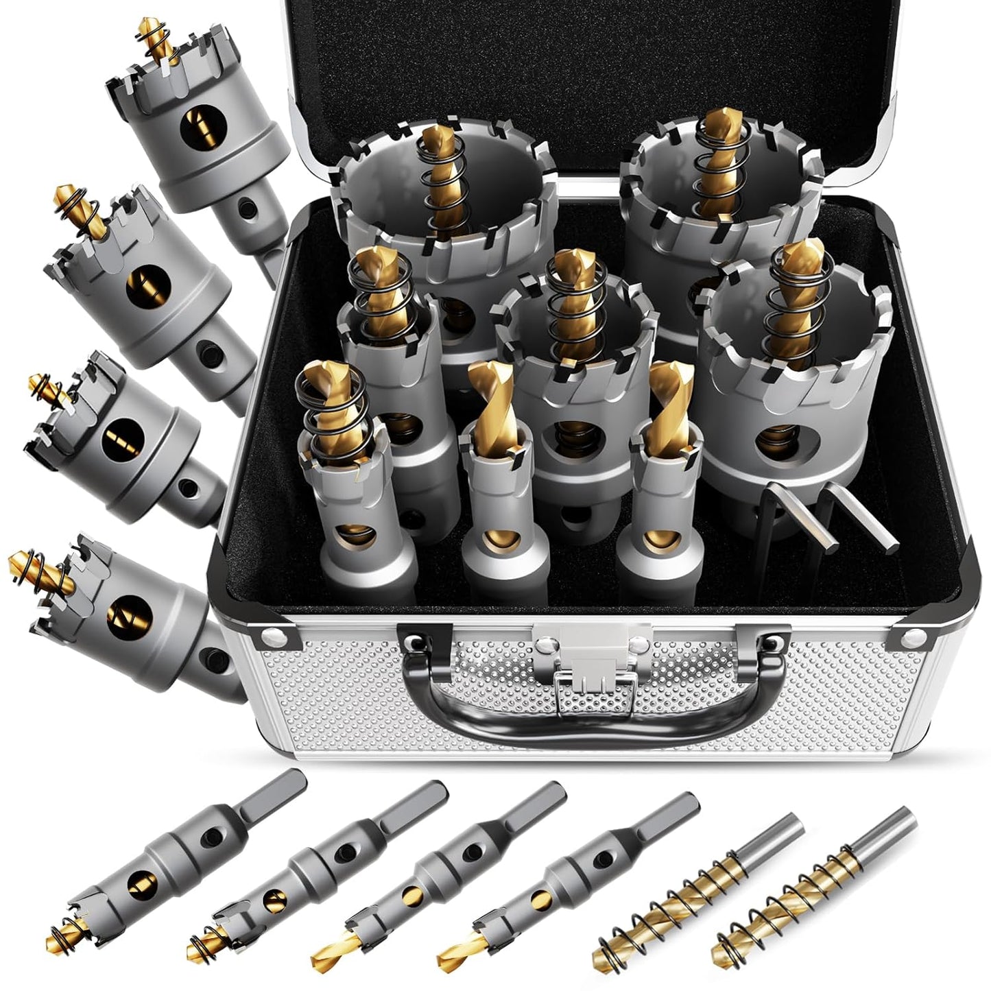 10 PCS Carbide Hole Saw Kit for Metal - Heavy Duty TCT Set