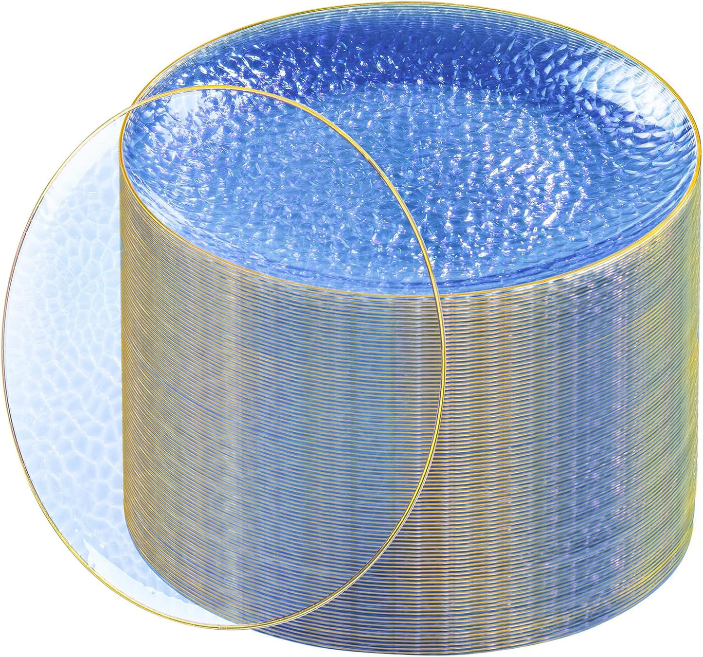 Rubtlamp 100 Pcs Blue Gold Plastic Plates for Elegant Dining