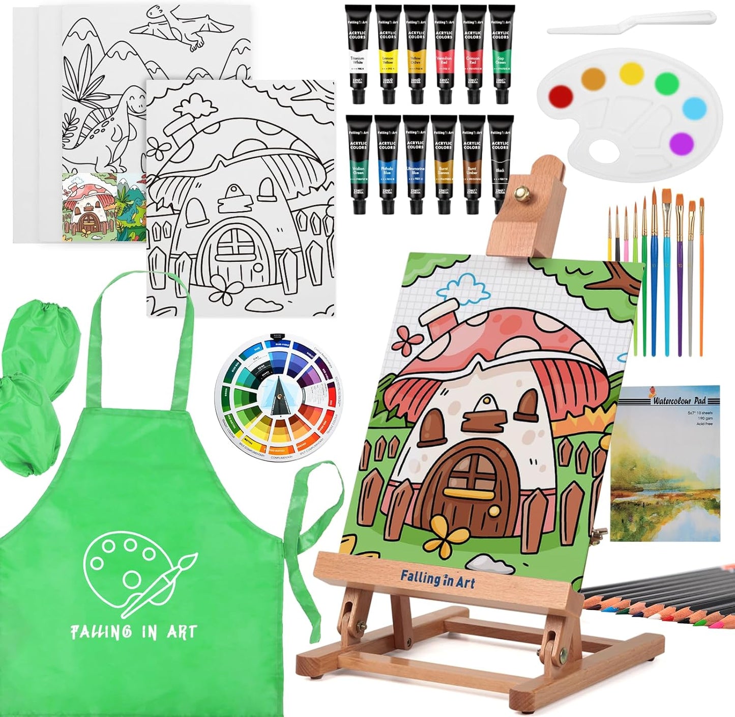 Falling in Art 52Pcs Acrylic Paint Set with Table Easel for Artists