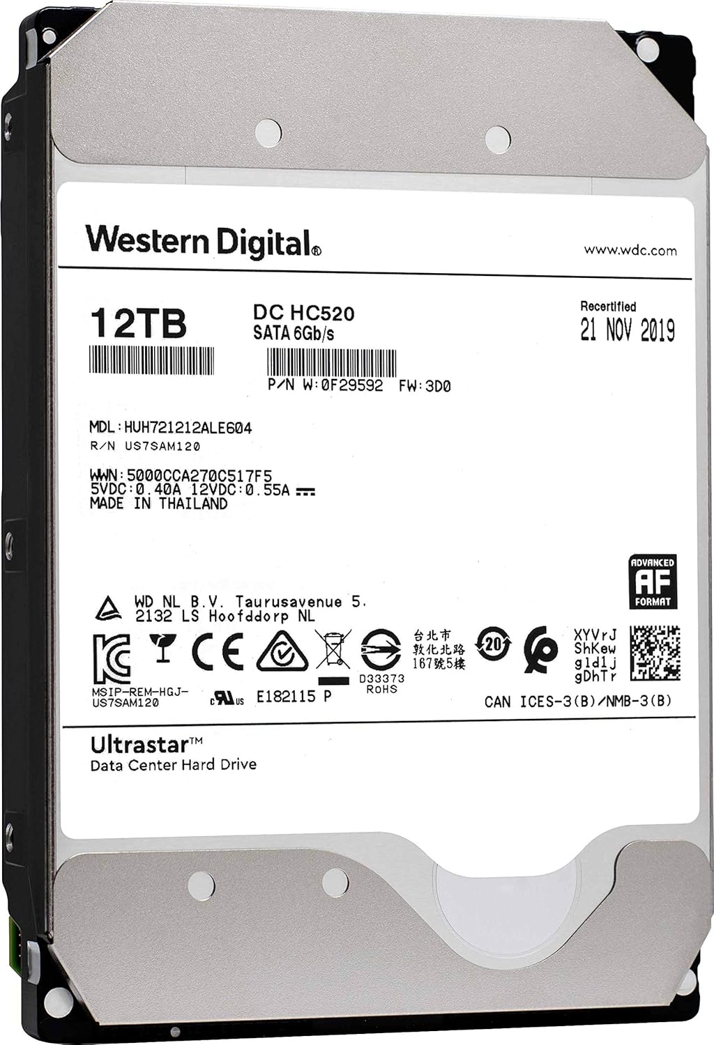 HGST 12TB Ultrastar DC HC520 SATA 6Gb/s 7200RPM Hard Drive