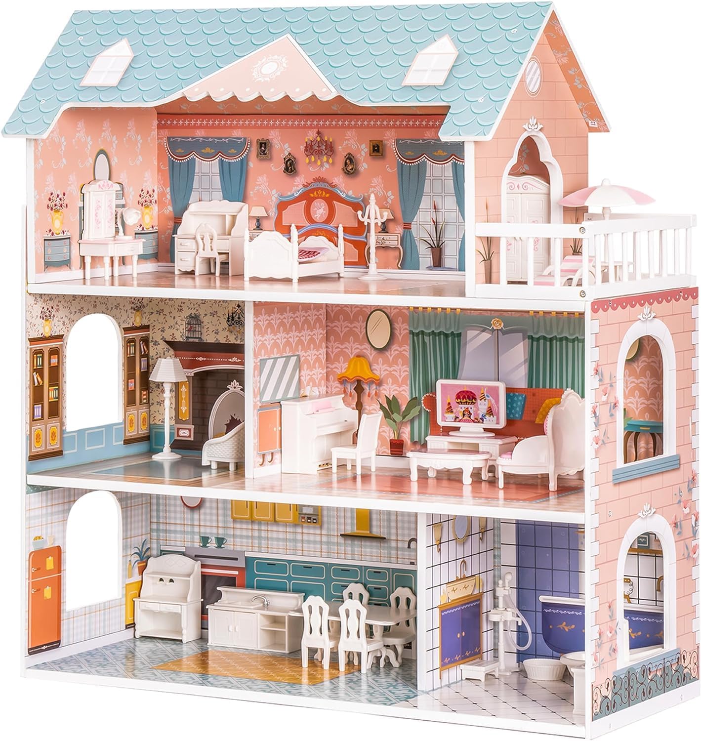 ROBUD Wooden Dollhouse for Kids - Perfect Gift for Young Girls