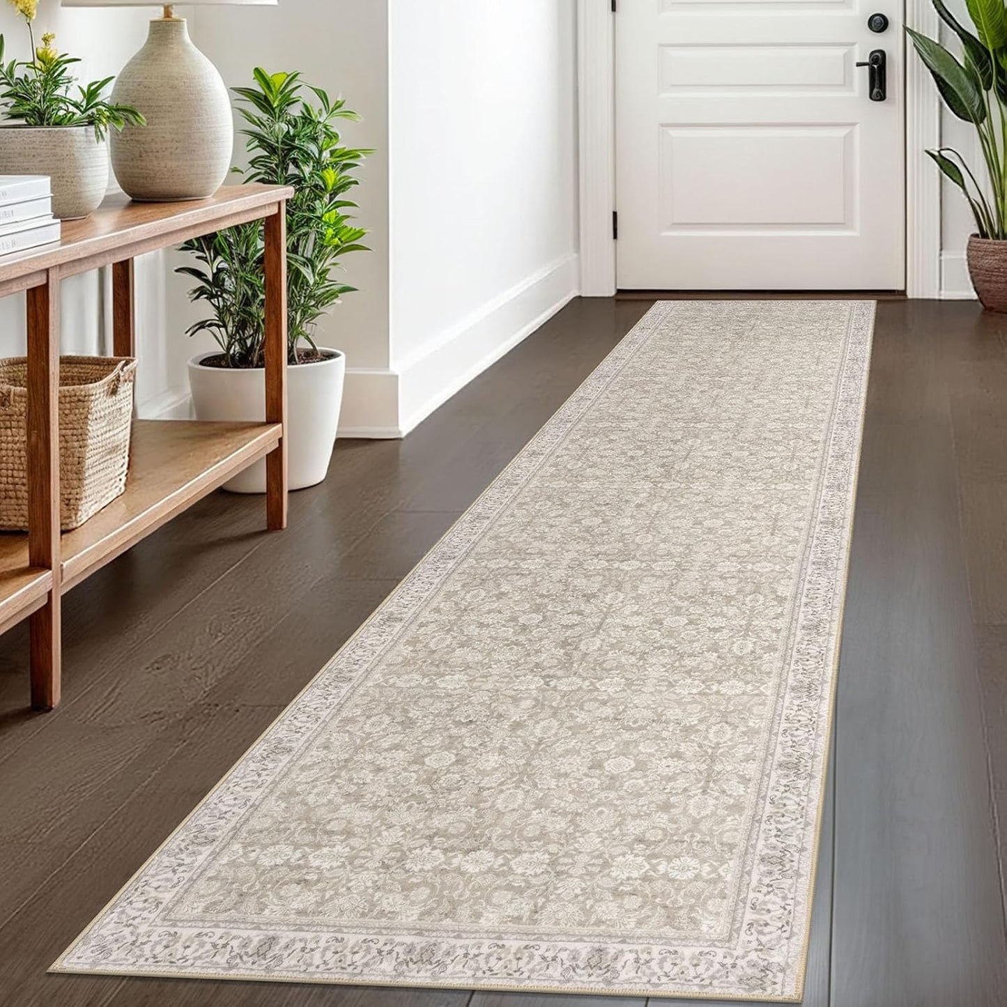 2x8 Washable Runner Rug for Hallways - Soft Floral Design