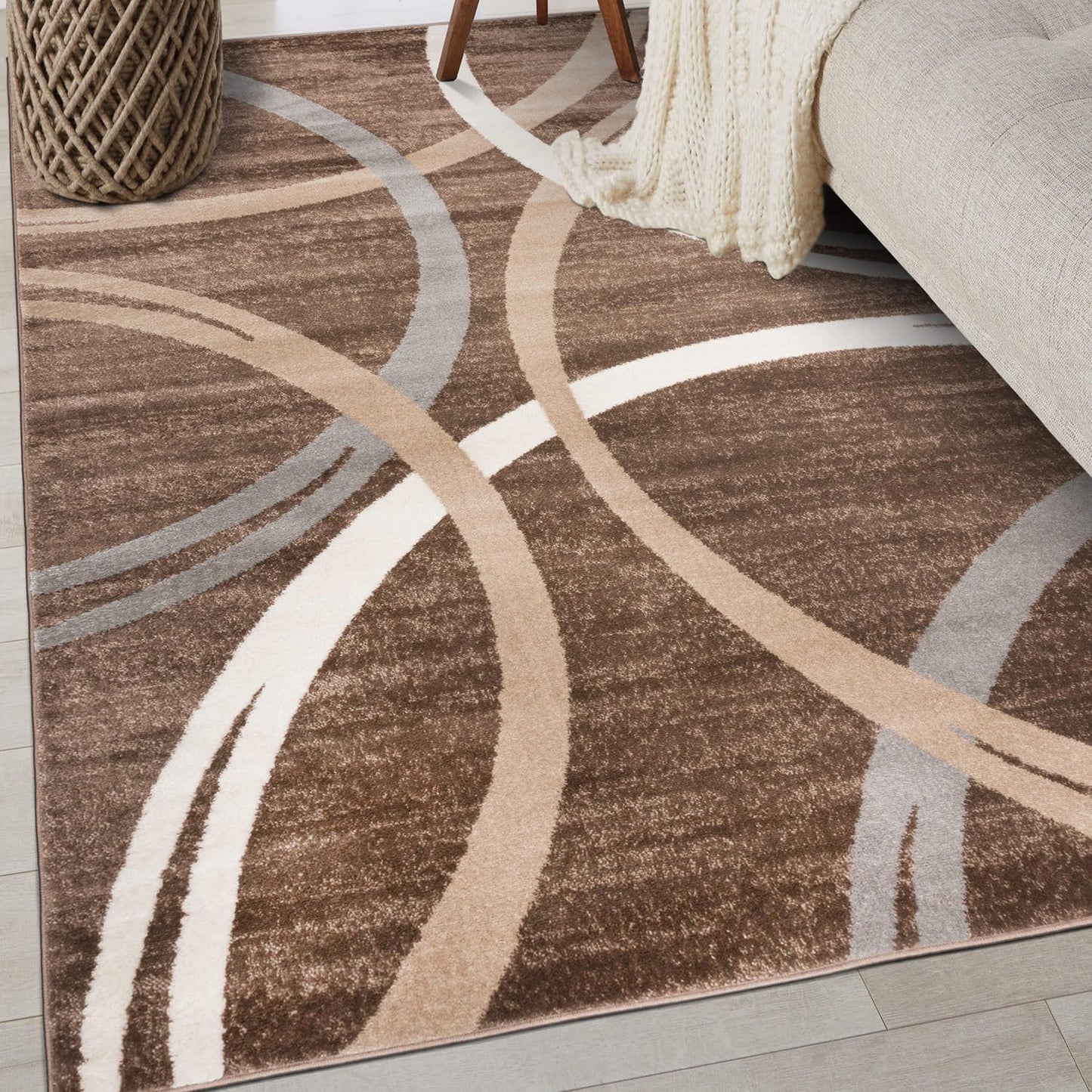 Modern Wavy Circles Design Area Rug for Bedroom or Office