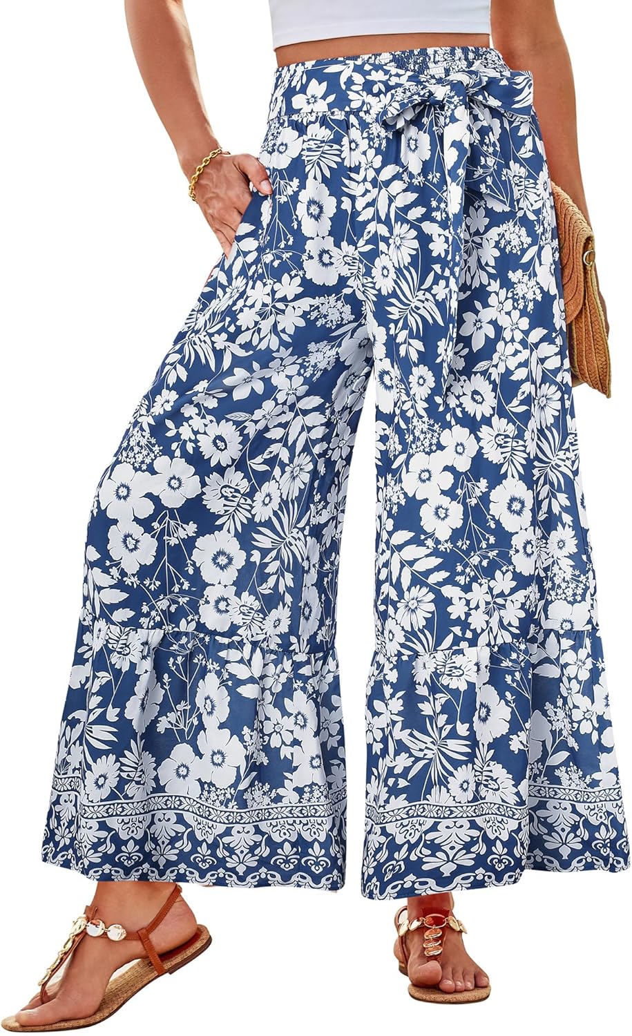 Wide Leg Palazzo Pants for Women - Flowy Beach Style