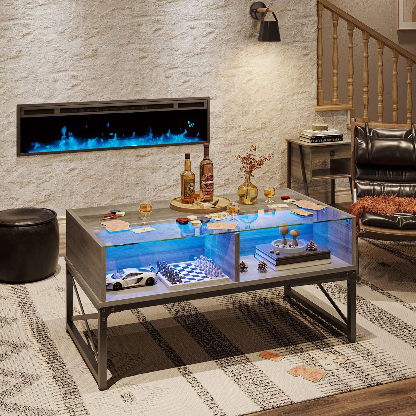 Bestier LED Coffee Table with Glass Top for Living Room Style