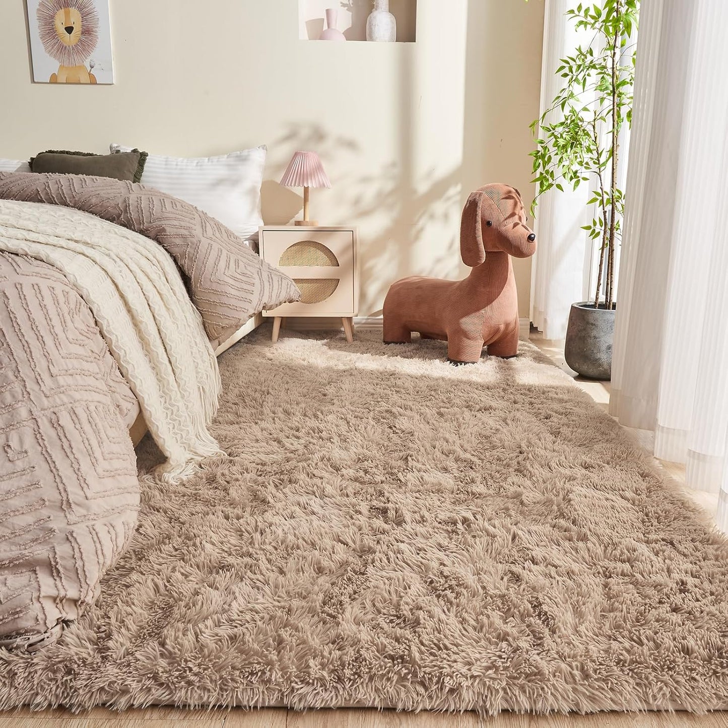 OPPODREAM 8x10 Beige Rugs for Bedroom - Ultra-Soft Shag Carpet
