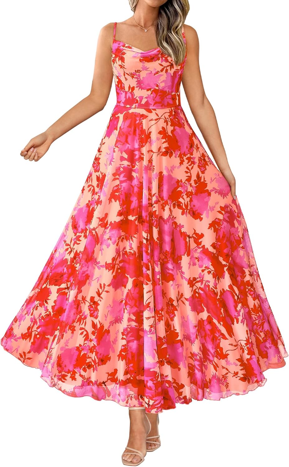 Floral Maxi Dress for Women - Elegant Spaghetti Strap Design