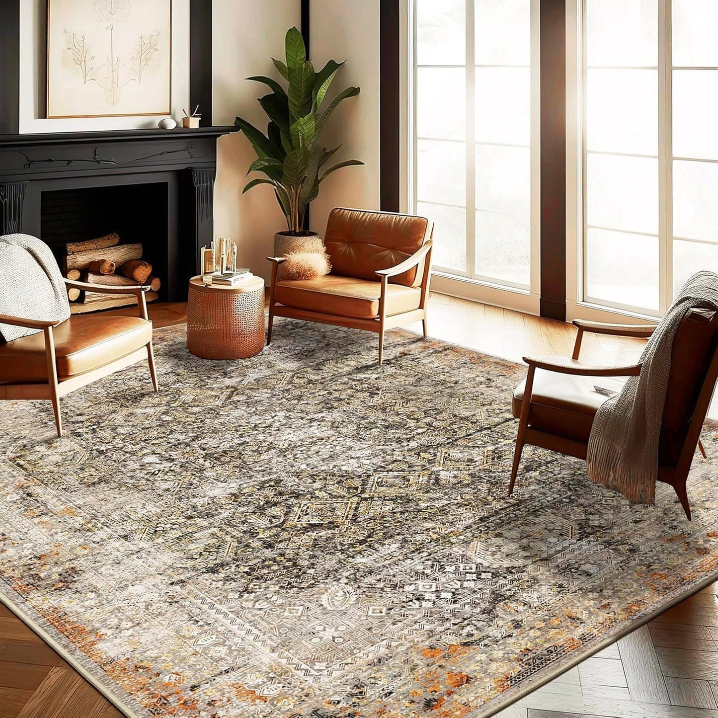 Vintage Traditional Area Rug 9ftx12ft Washable Non Slip Carpet