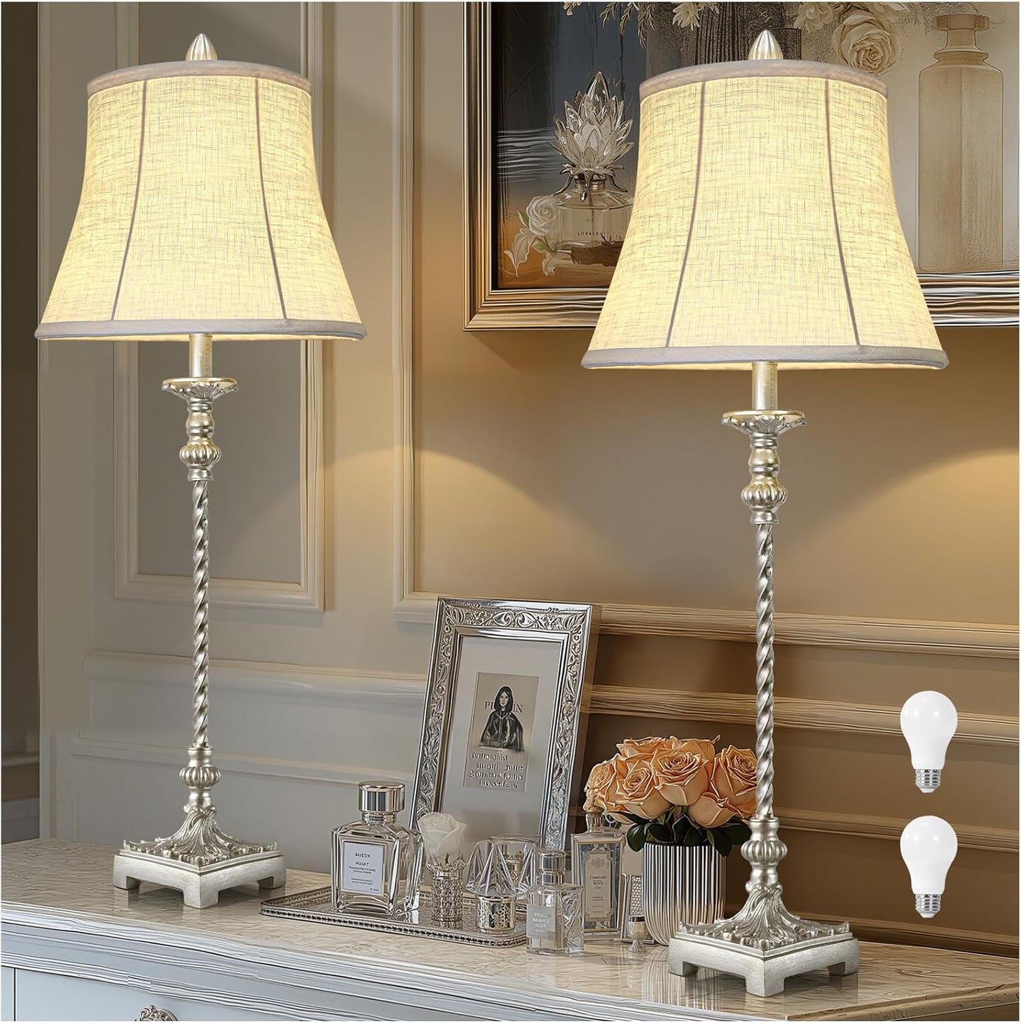 Candle Stick Buffet Table Lamp Set of 2 for Vintage Decor