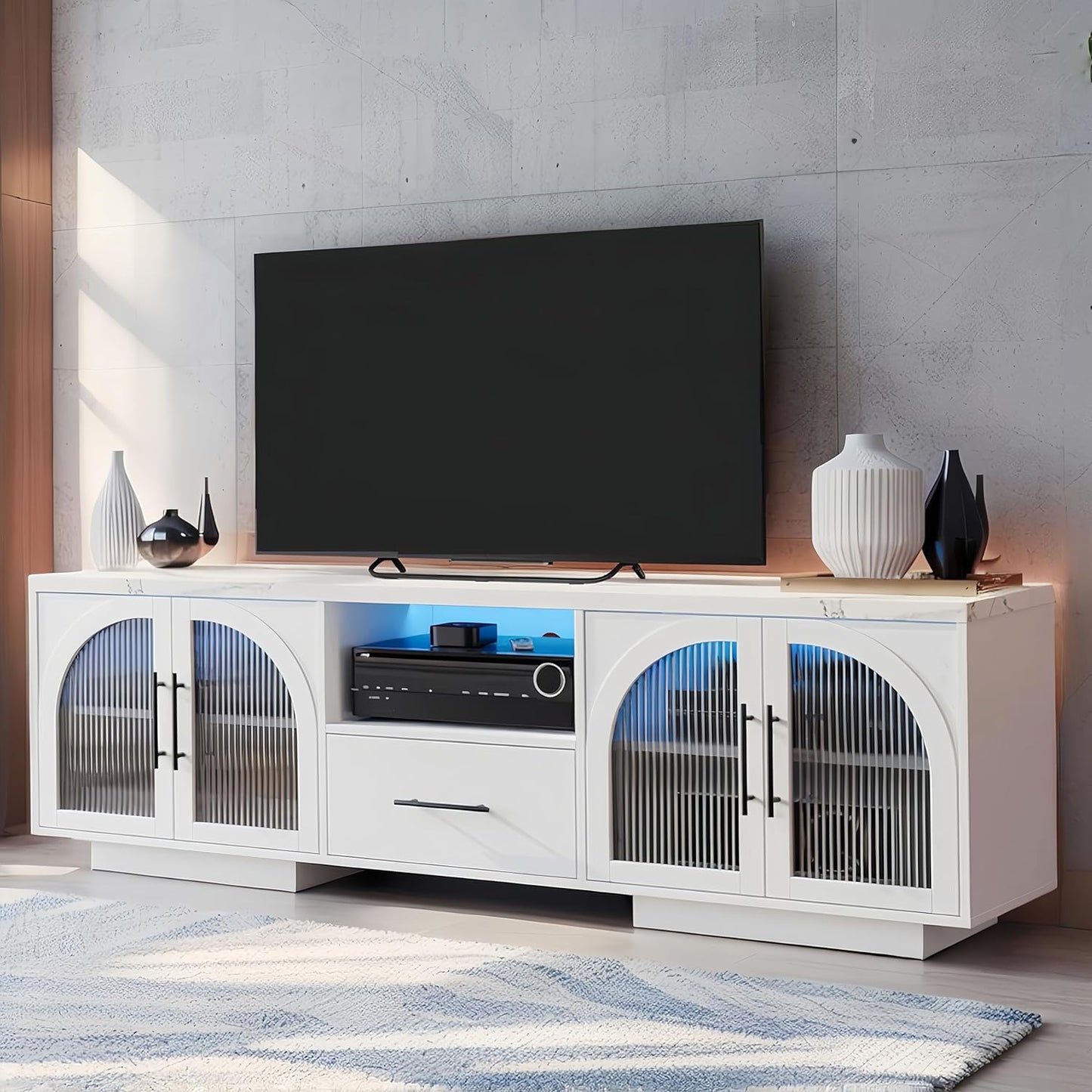Modern LED TV Stand for 75 TVs, White