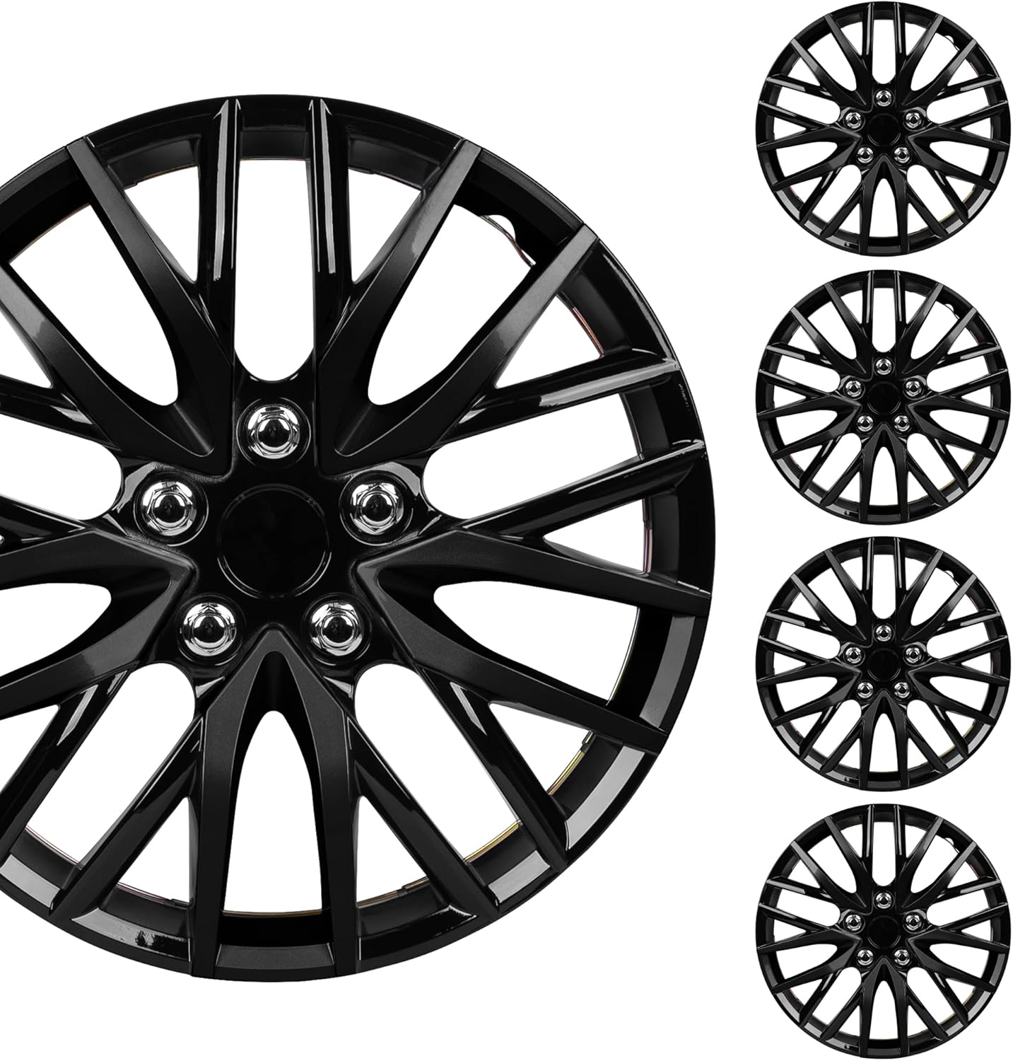 Premium Black Hubcaps 16 Inch Wheel Rim Covers for Cars