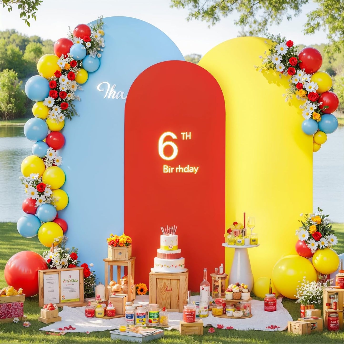 Red Yellow Blue Arch Backdrop Cover Set of 3 for Events