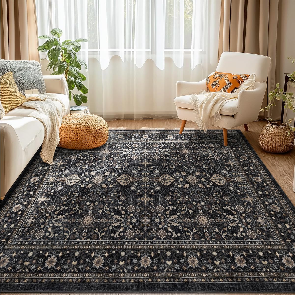 Non Slip Machine Washable Area Rug for Living Room and Bedroom