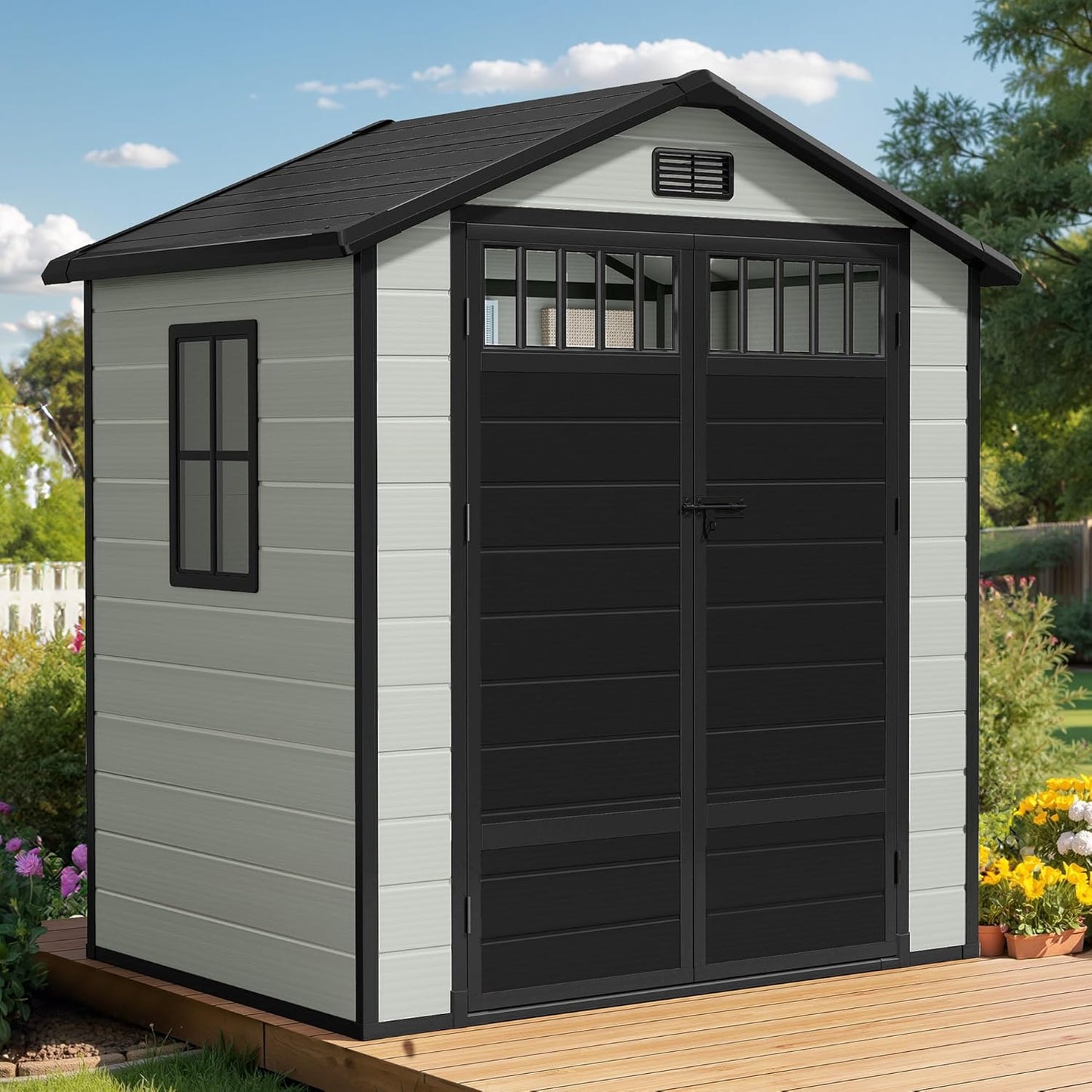 DWVO Plastic Outdoor Storage Shed for Garden Tools and More
