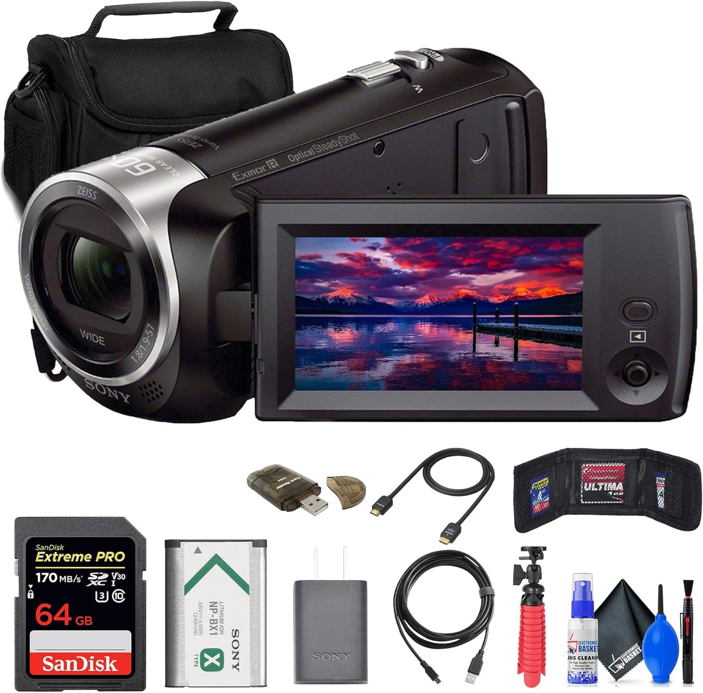 Sony HDR-CX405 HD Handycam Bundle with 64GB Card and Accessories