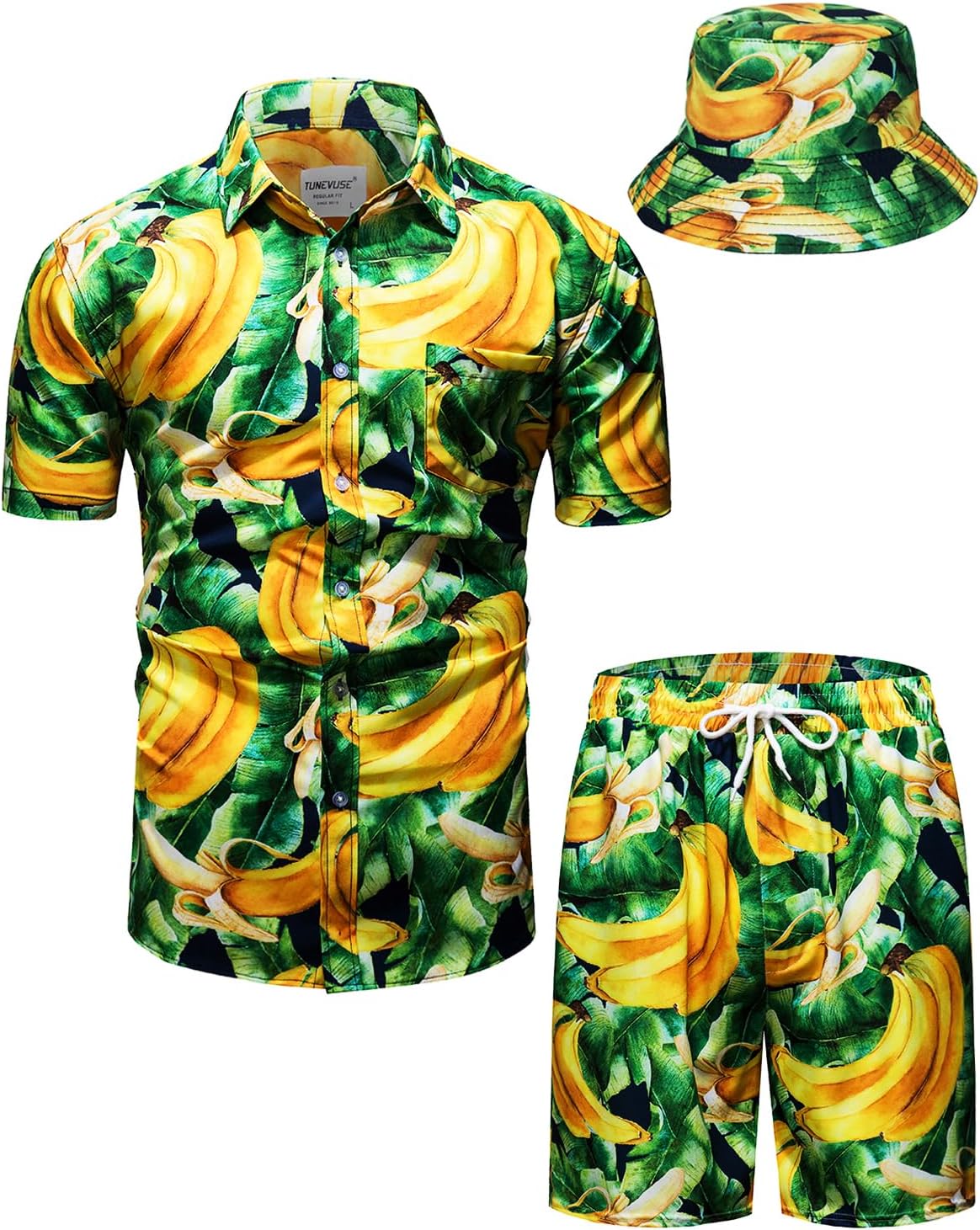 TUNEVUSE Mens Hawaiian Shirts and Shorts Set for Summer Fun
