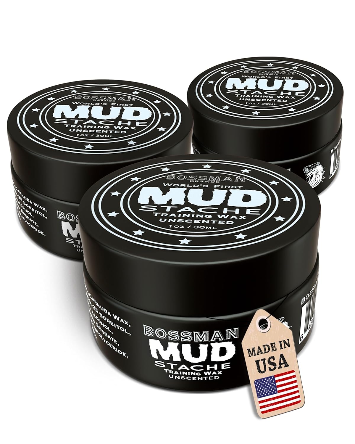 Bossman MUDstache Mustache Wax for Men - Strong 24-Hour Hold