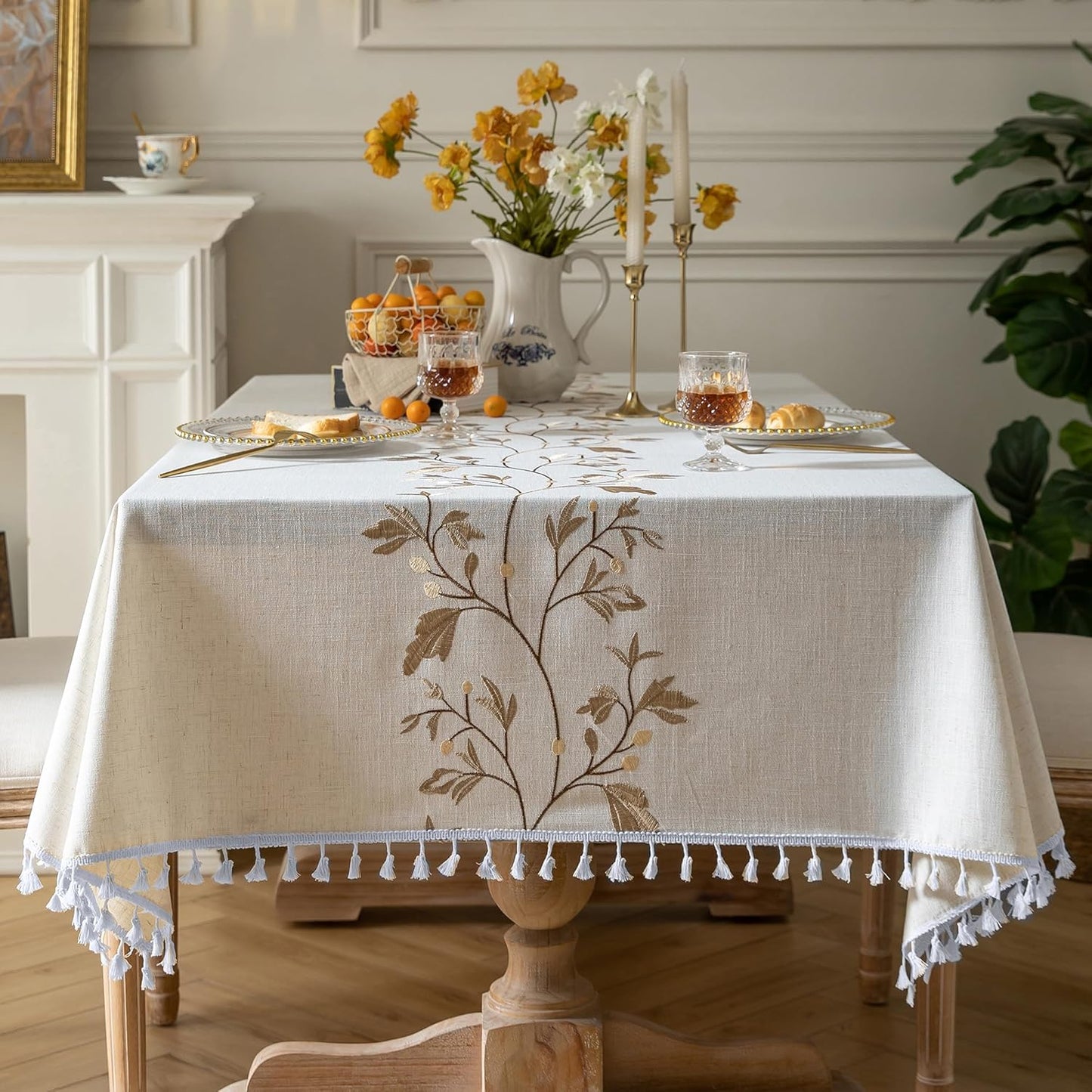 Cotton Linen Tablecloth - Waterproof & Wrinkle Resistant 55ft x 120ft