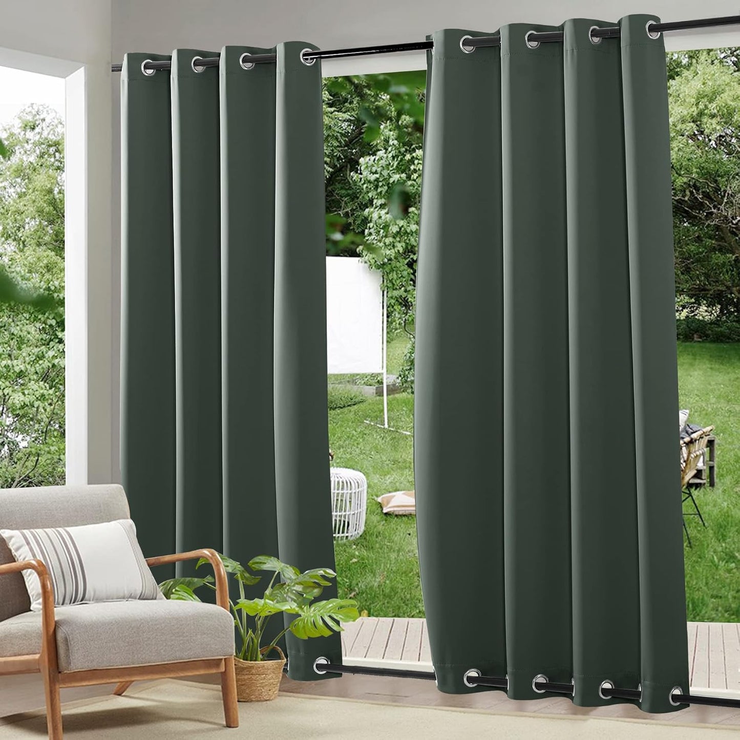 RYB HOME Outdoor Curtains for Patio and Porch, Dark Green