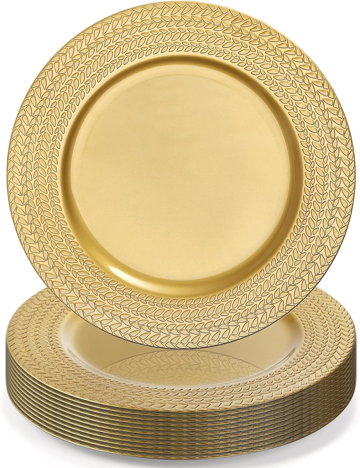 Gold Leaf Trim Charger Plates Set for Elegance!