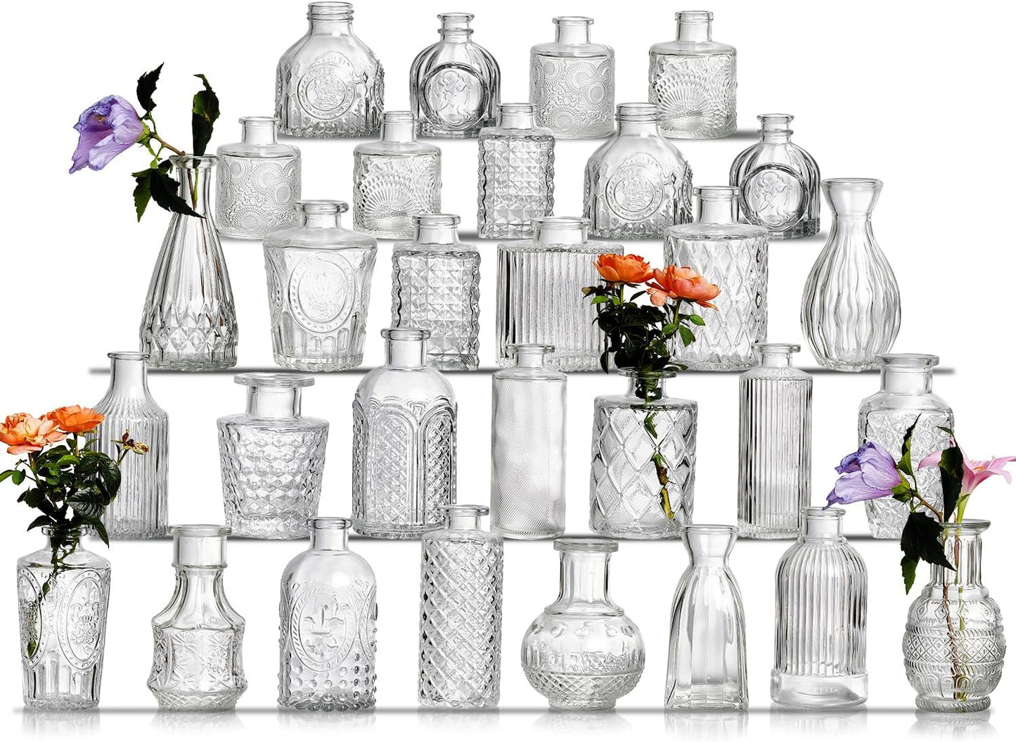 Glass Bud Vase Set of 30 - Vintage Crystal Vases for Flowers