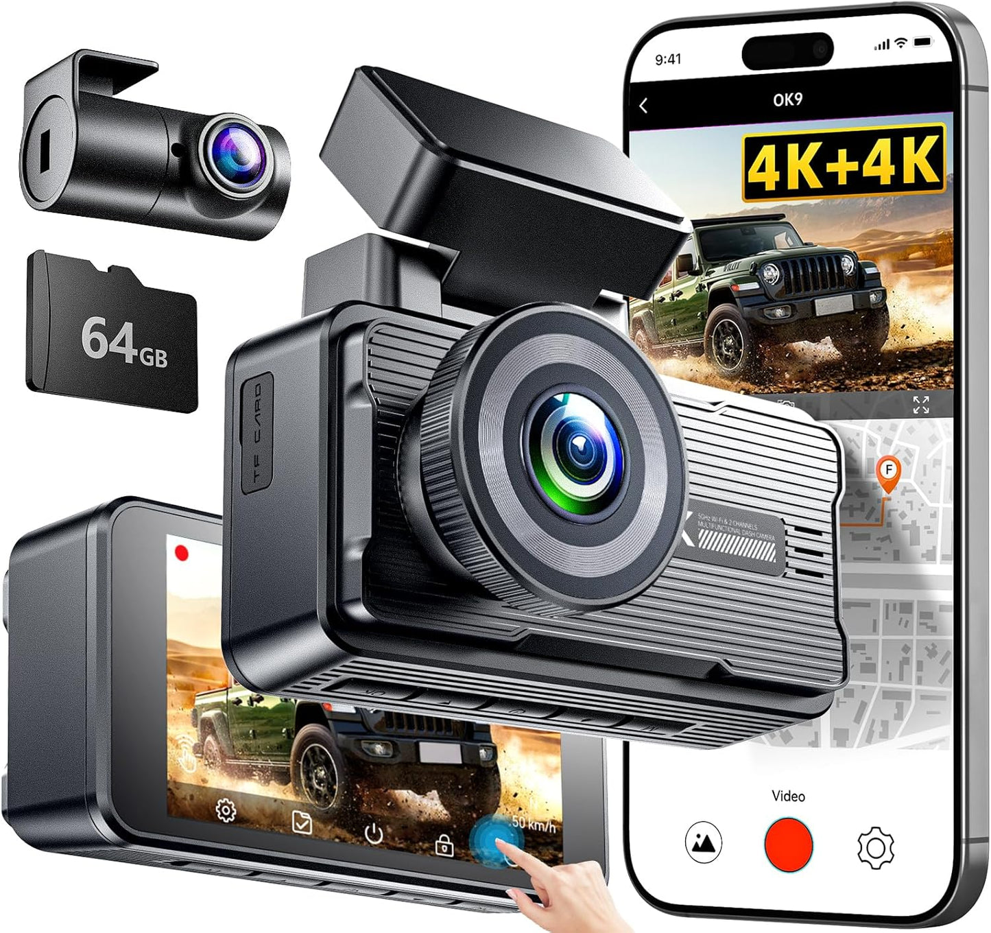 JOMISE 4K Dash Cam Front and Rear with Night Vision and GPS