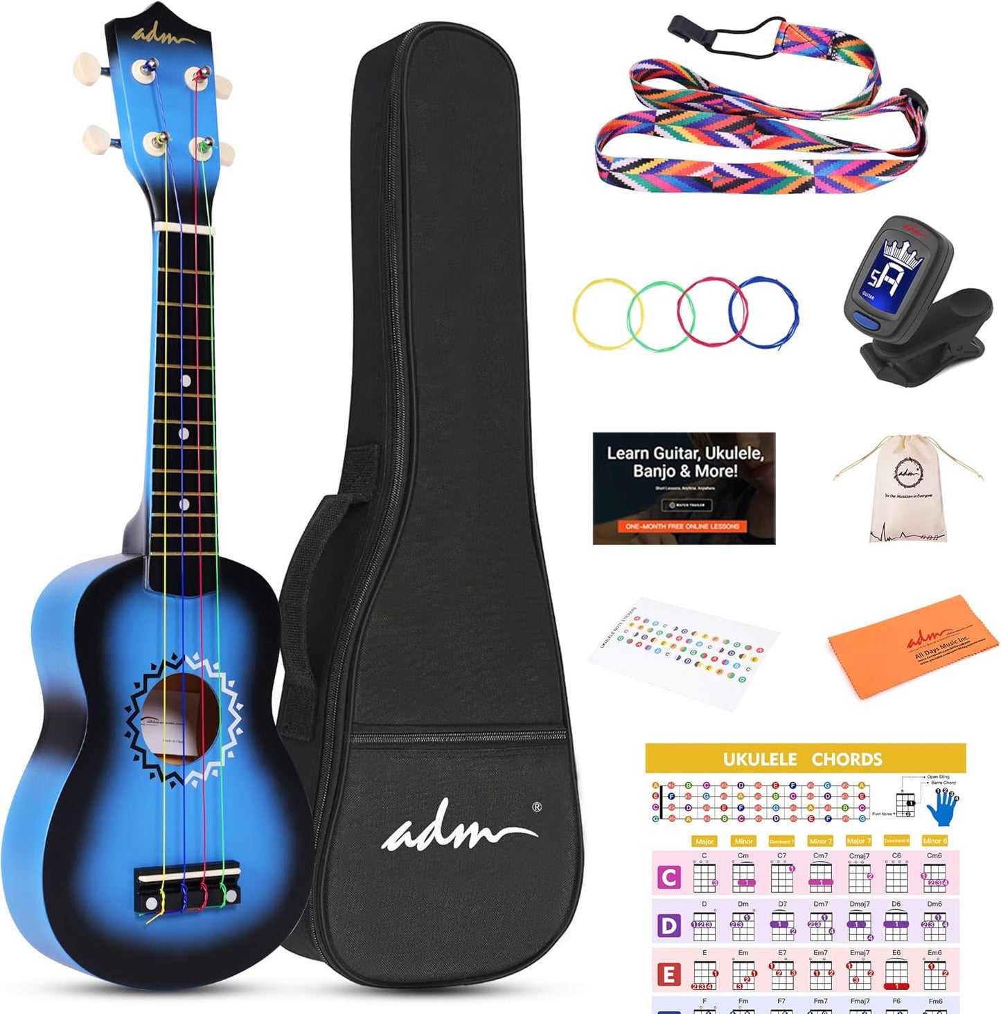 ADM Ukulele for Beginners - Complete 21 Inch Starter Kit