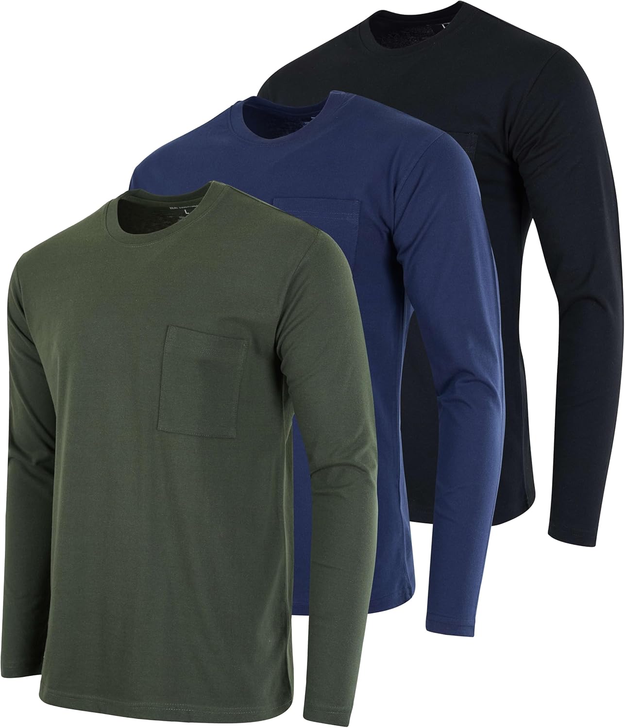 Men's Cotton Performance Long Sleeve Crew Neck Pocket T-Shirt