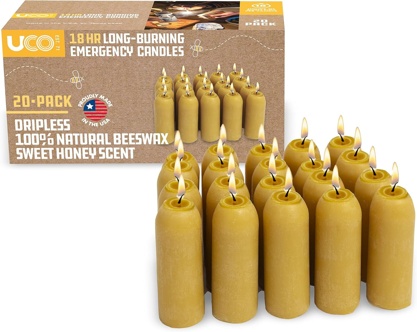 UCO 12-Hour Natural Beeswax Long-Burning Candles for Emergencies