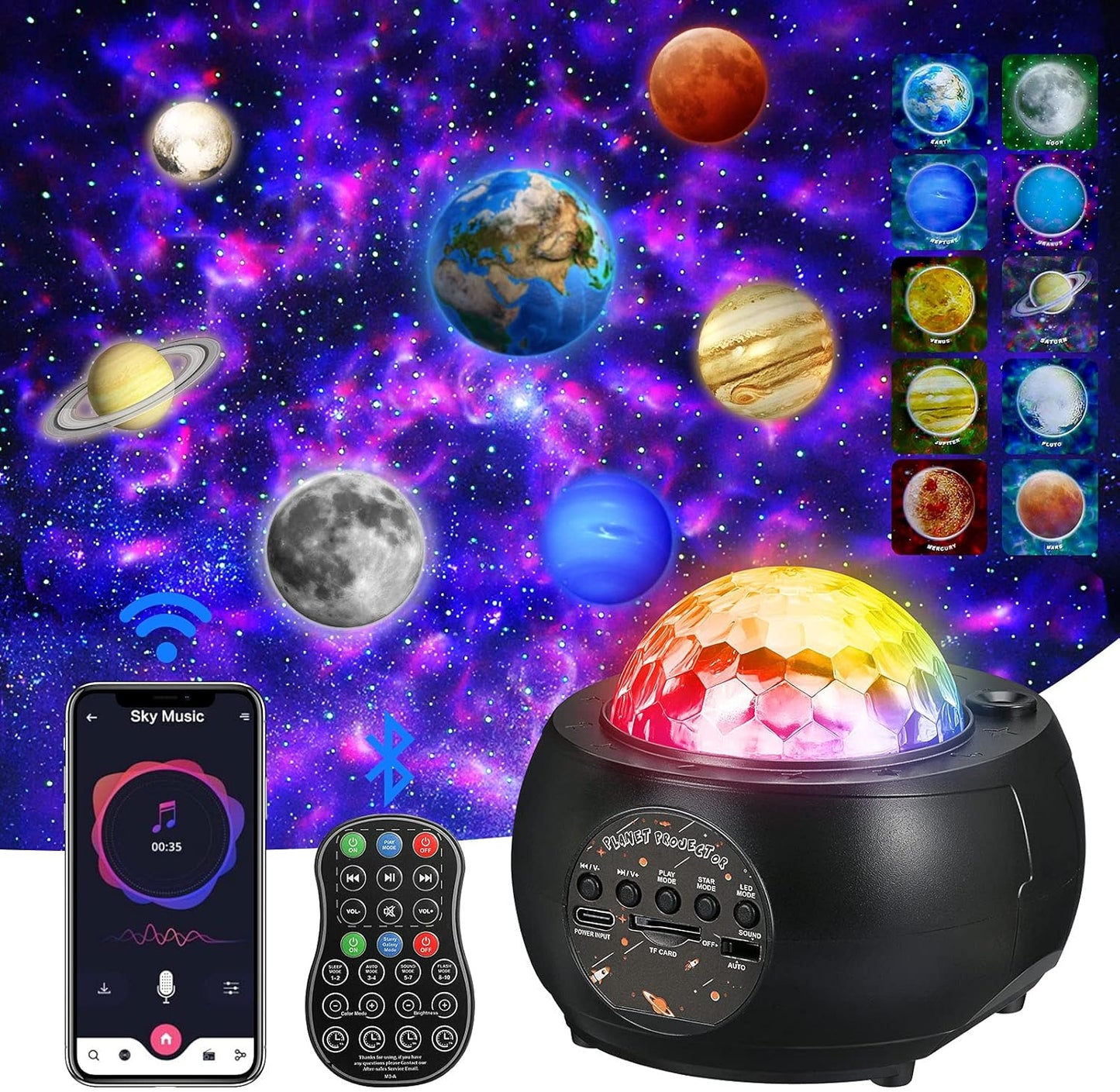Starry Night Bluetooth Projector - Kids' Solar System Dream