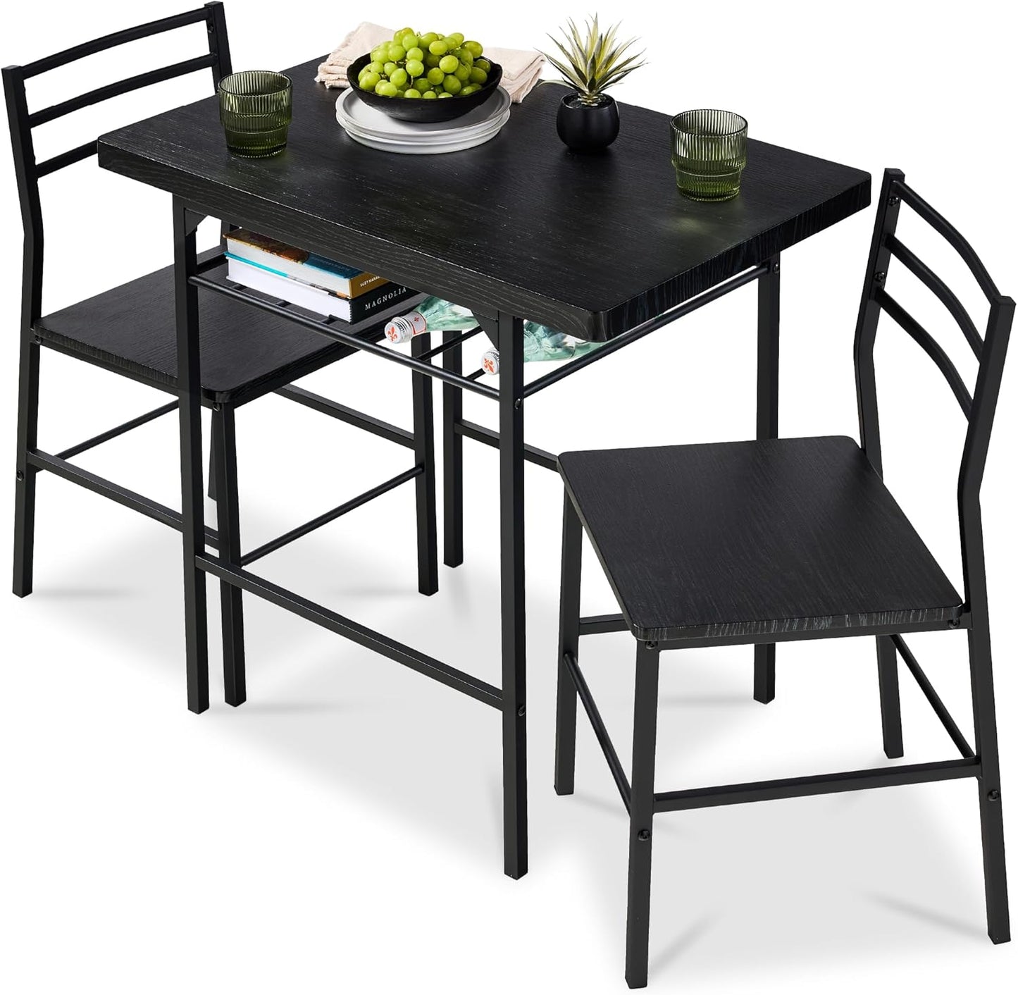 Modern 3-Piece Dining Set for Small Spaces with Storage Rack