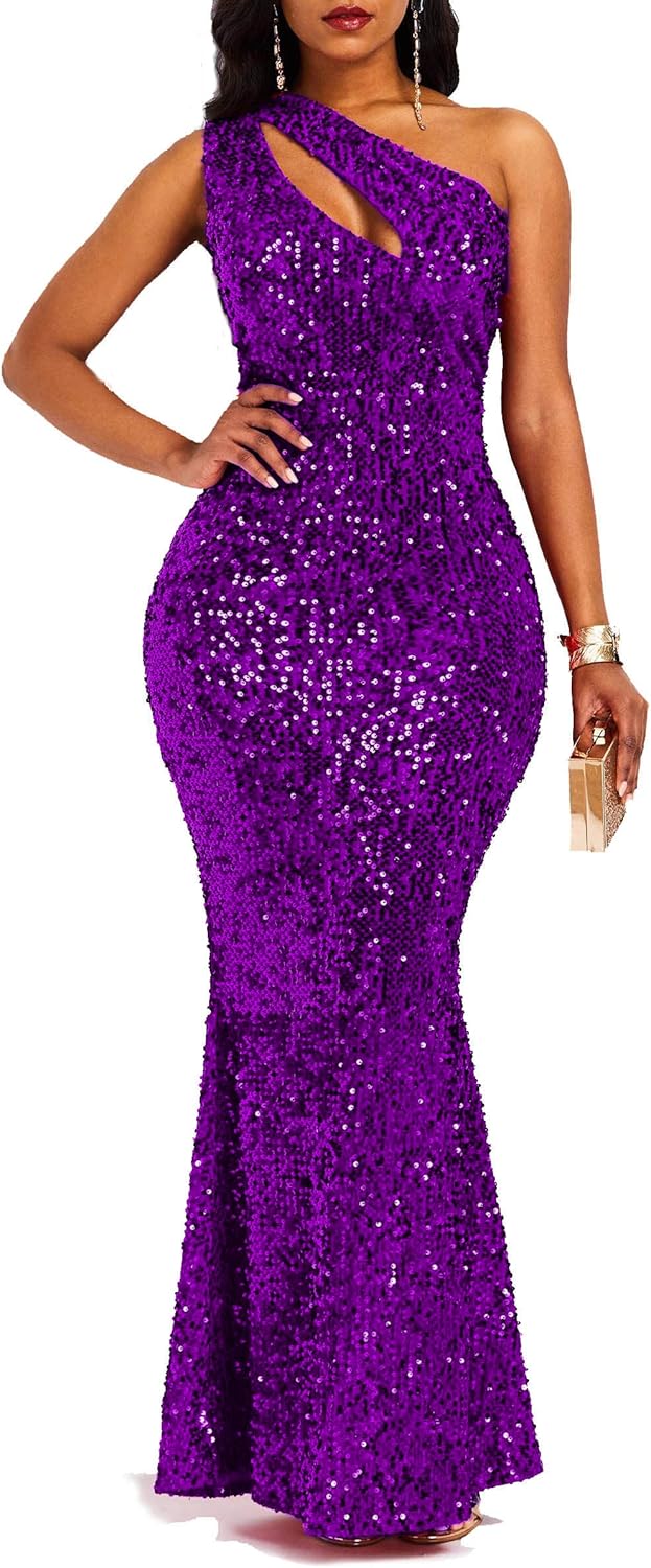 VERWIN Sequins Fashion Sleeveless Mermaid Maxi Dress for Parties